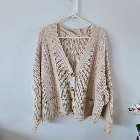 a.n.a Sweaters - ANA A New Approach Chunky Knit Cardigan Beige Cable Button Front Cozy Oversize